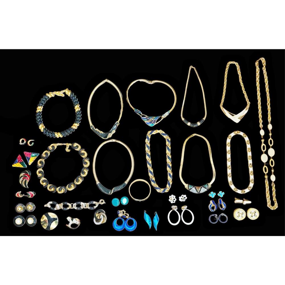 Vintage Jewelry Lot Rhinestone Enamel Brooches Necklaces Earrings Bracelet